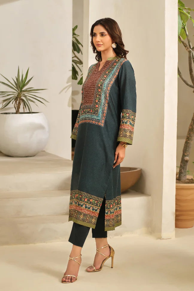 Manto Women's Teal Mehtab Lawn Co-ord Set with Urdu Calligraphy