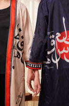 Shopmanto, wear manto, manto clothing brand, manto pakistan, ladies clothing brand, urdu calligraphy clothing, wear manto shades of dawn women front open upper cape sooraj shrug with urdu calligraphy