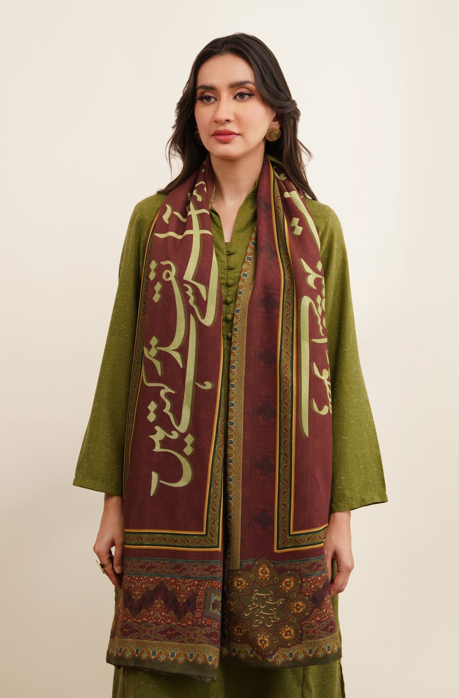 Manto's Unisex Pashmina Winter Stole featuring Urdu Calligraphy