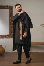 Manto's Unisex Black Acrylic Cape with Printed Borders