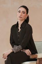 Manto Women's Ready to Wear Brown Matching 2 Piece Co-Ord Set with Embroidery