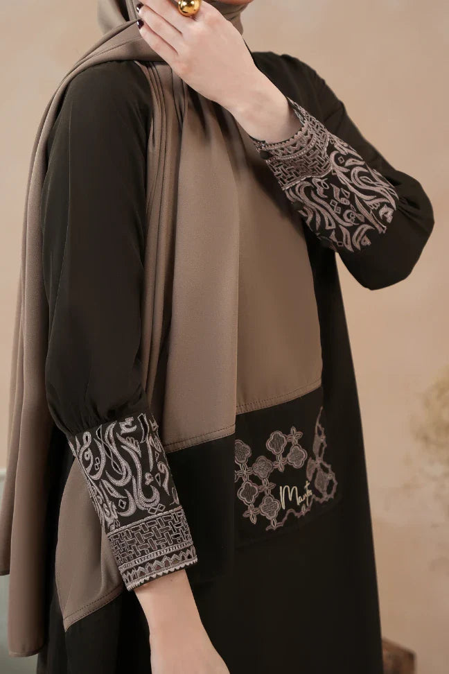 Manto Women's Ready to Wear Brown Matching 2 Piece Co-Ord Set with Embroidery