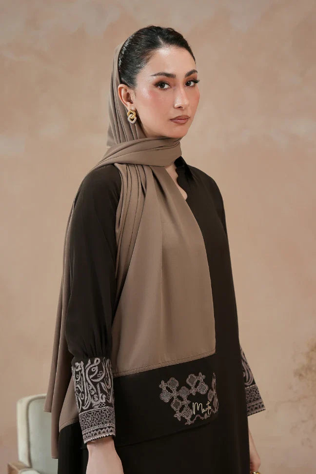Manto Women's Hijab Friendly Brown Embroidered Scarf