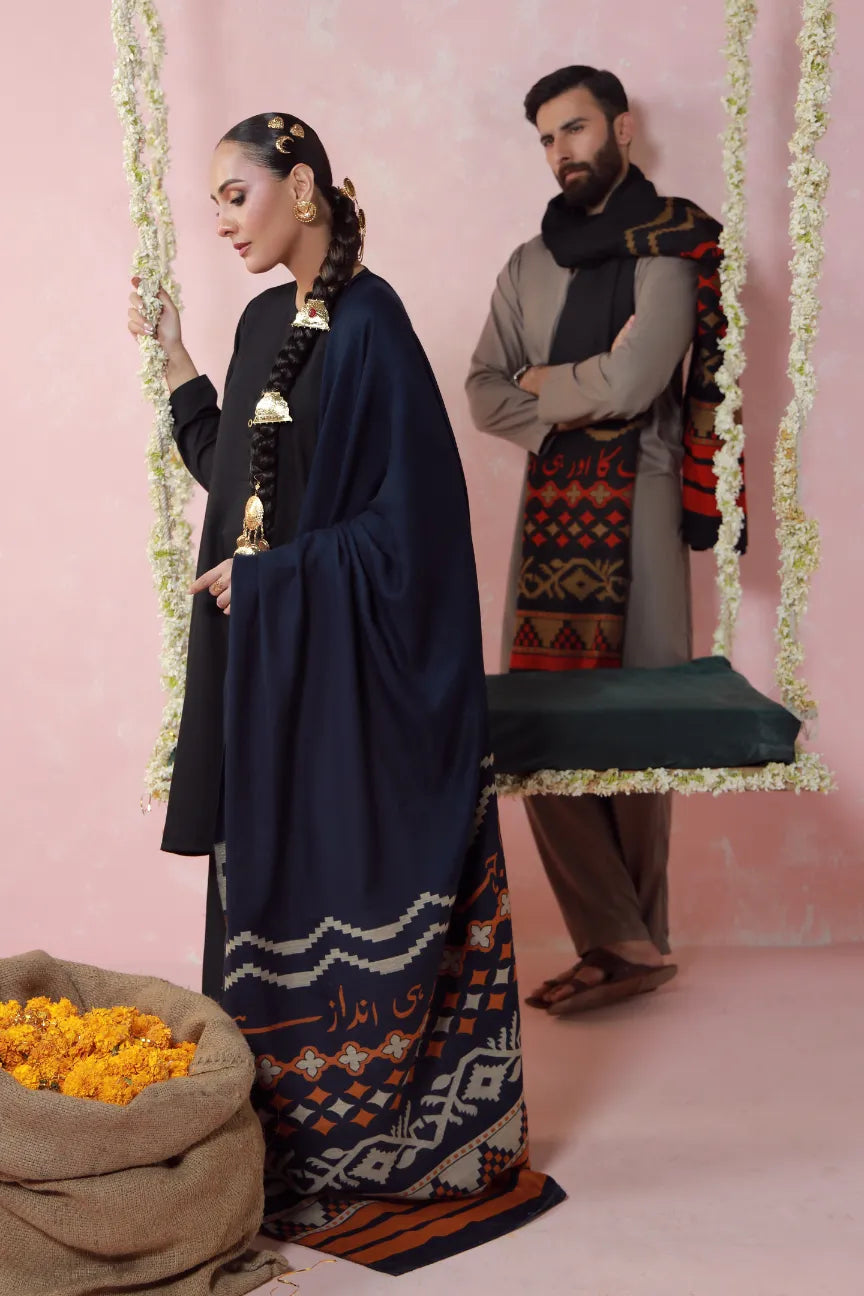 Aghaaz (আগাজ) Weaved Shawl - Black