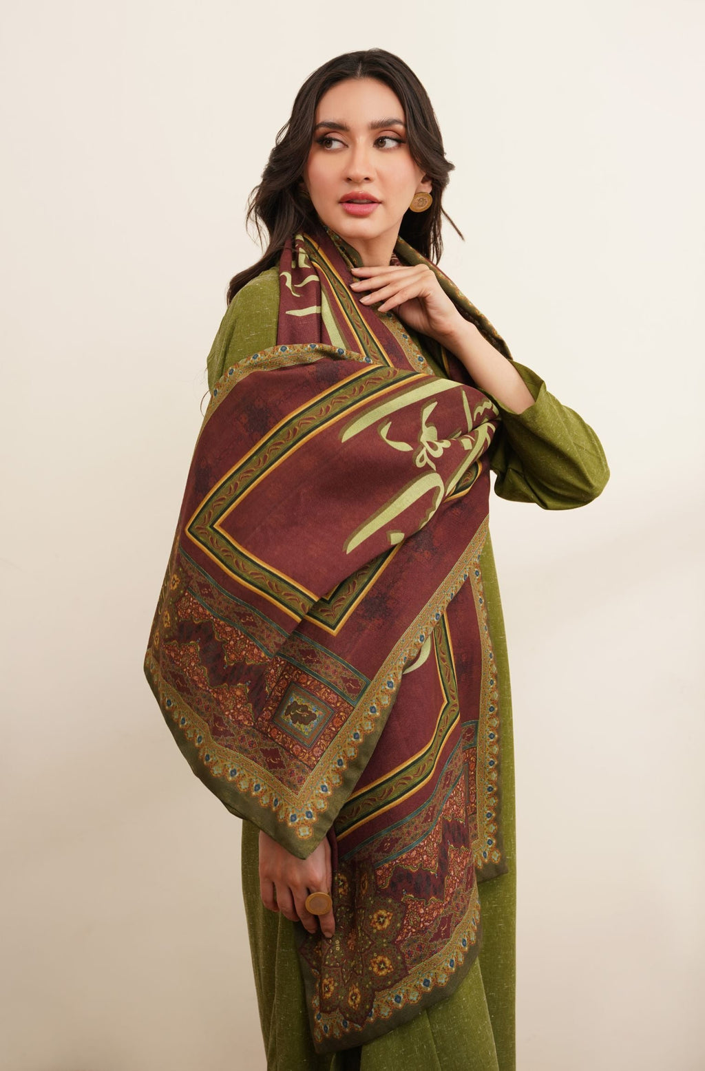Manto's Unisex Pashmina Winter Stole featuring Urdu Calligraphy