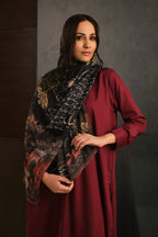 Manto Women's Printed Black Crinkle Silk Scarf with Urdu Calligraphy