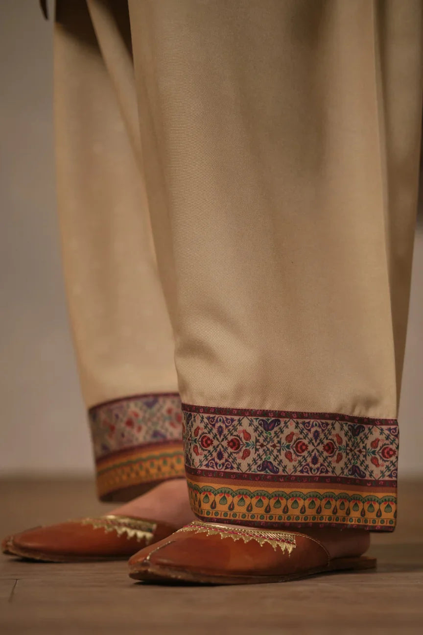 Women's Ready to Wear Printed Beige 2 Piece Set with Urdu Calligraphy