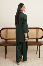 Shopmanto Women's Ready to Wear 2 Piece Matching Solid Emerald Green Co-Ord Set