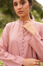 Manto Women's 2 Piece Mauve Pink Solid Kalidaar Co-ord with Loop Buttons on the Neckline