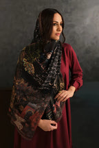 Manto Women's Printed Black Crinkle Silk Scarf with Urdu Calligraphy