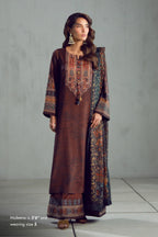 Women's Ready to Wear Printed Brown 3 Piece Set with Urdu Calligraphy