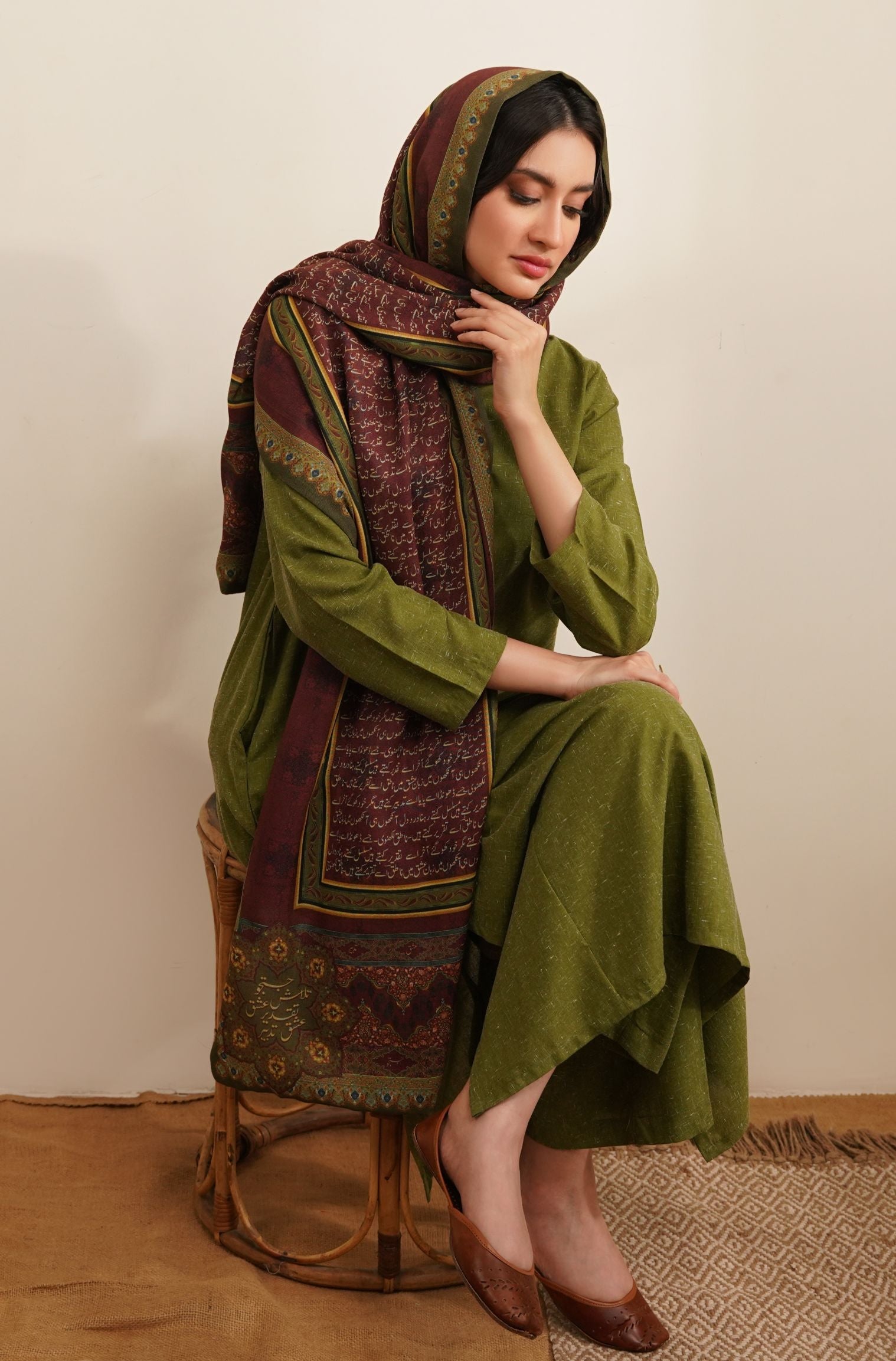 Manto's Unisex Pashmina Winter Stole featuring Urdu Calligraphy