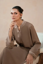 Manto Women's Ready to Wear Grey 2 Piece Matching Co-Ord Set with Embroidery