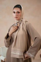 Manto Women's Hijab Friendly Grey Embroidered Scarf