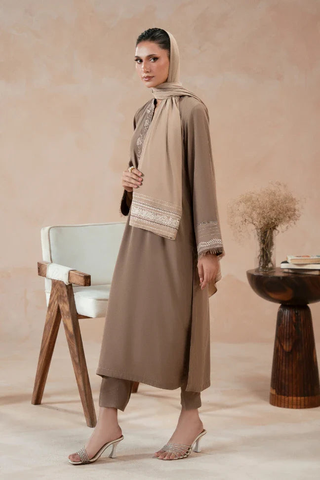 Manto Women's Ready to Wear Grey 2 Piece Matching Co-Ord Set with Embroidery