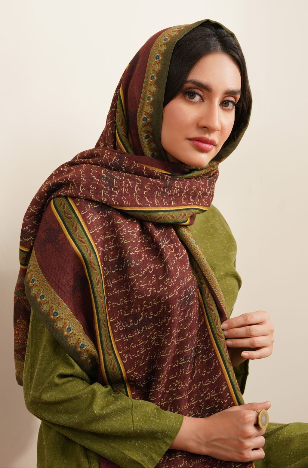 Manto's Unisex Pashmina Winter Stole featuring Urdu Calligraphy