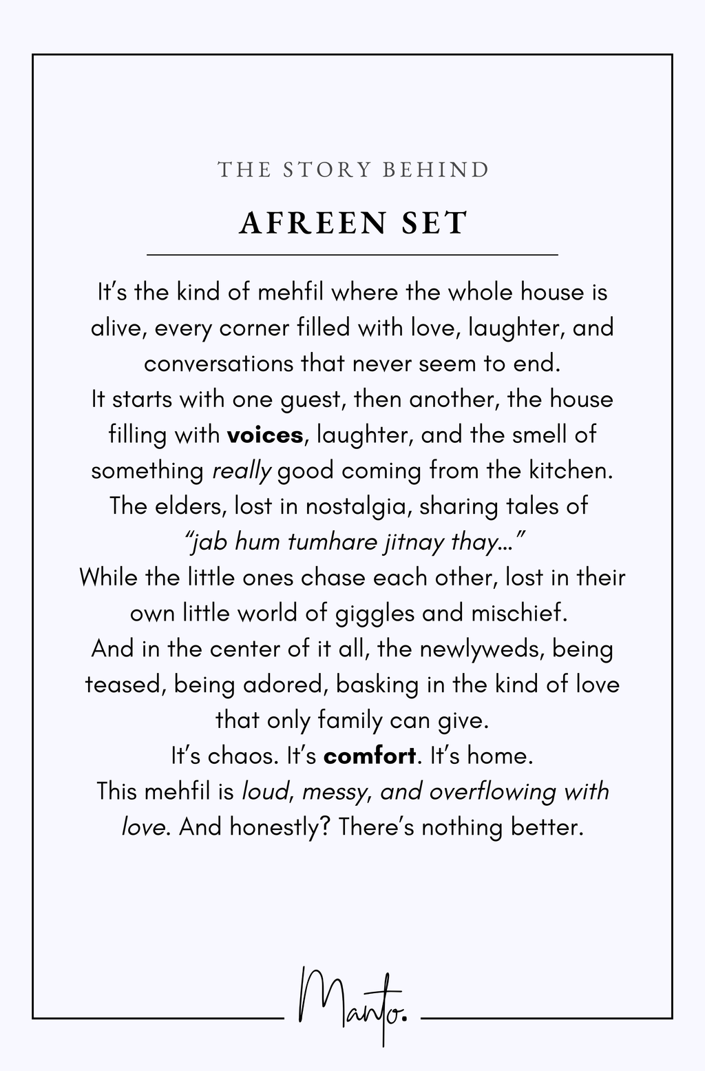 Design Philosophy of Afreen Set