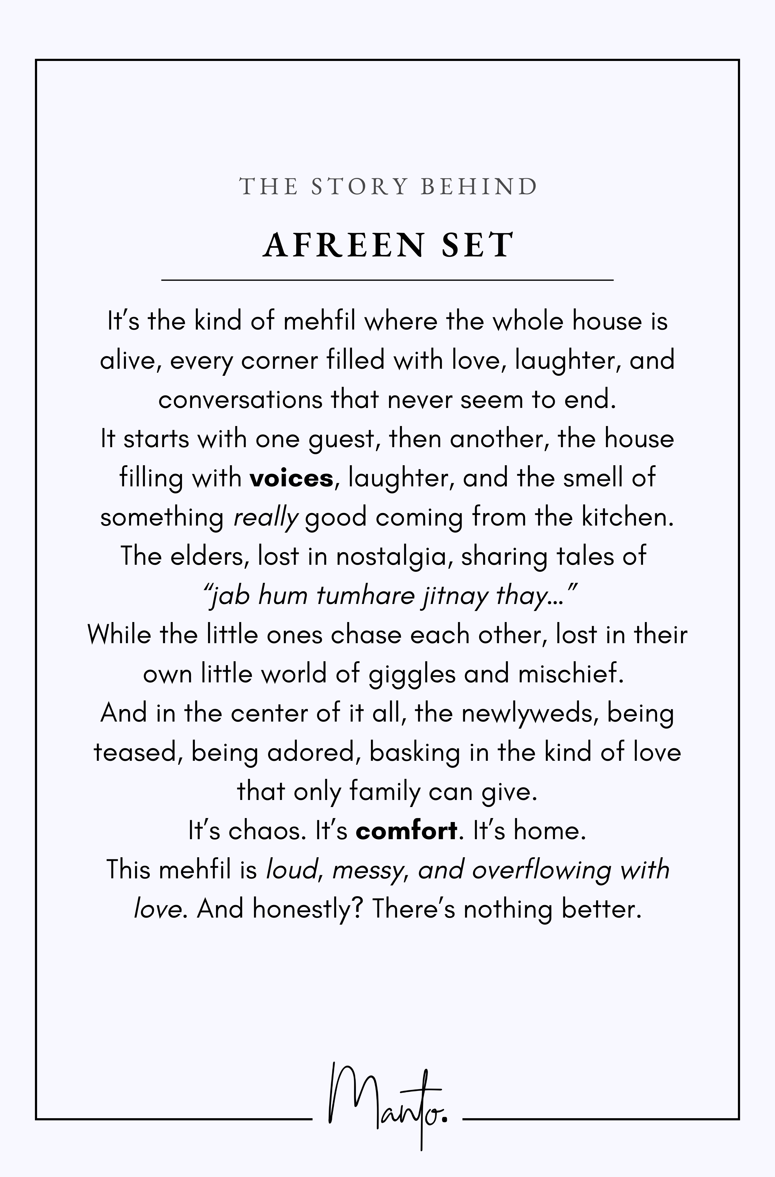 Design Philosophy of Afreen Set