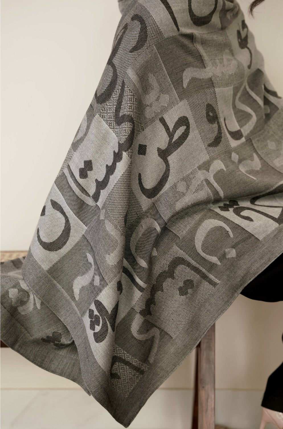 Shopmanto, wear manto, manto clothing brand, manto pakistan, ladies clothing brand, urdu calligraphy clothing, Manto urdu calligraphy unisex jazba weaved winter muffler stole Grey, winter collection, acrylic, wool