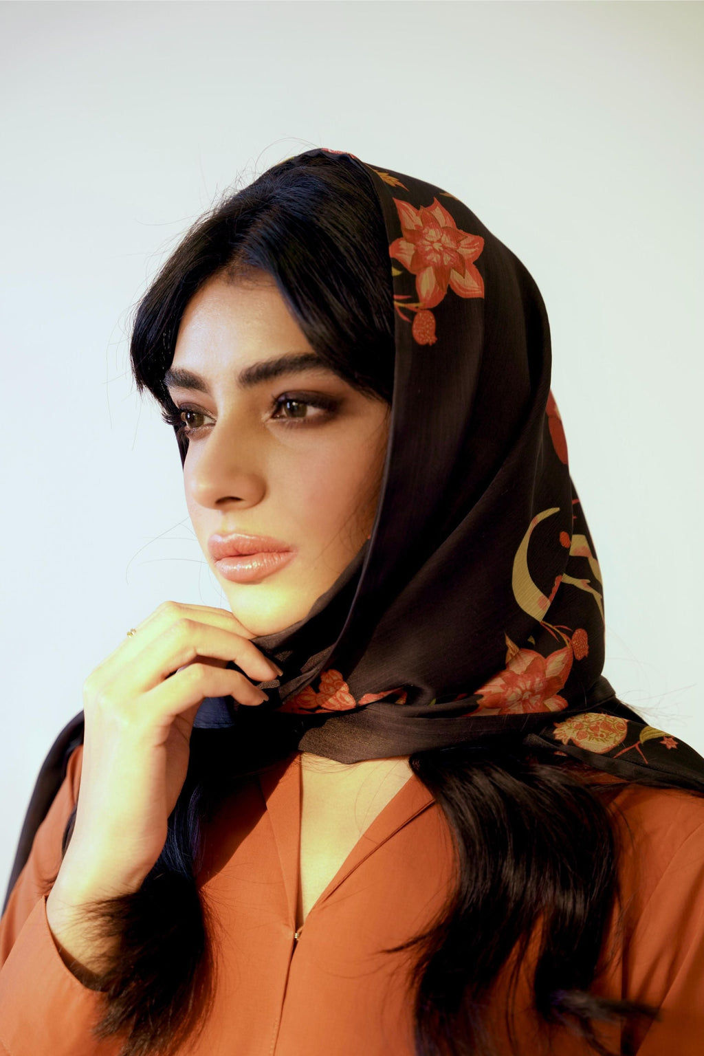 Shopmanto, wear manto, manto clothing brand, manto pakistan, ladies clothing brand, urdu calligraphy clothing, manto women black gulnaar stole with urdu calligraphy, crepe, silk