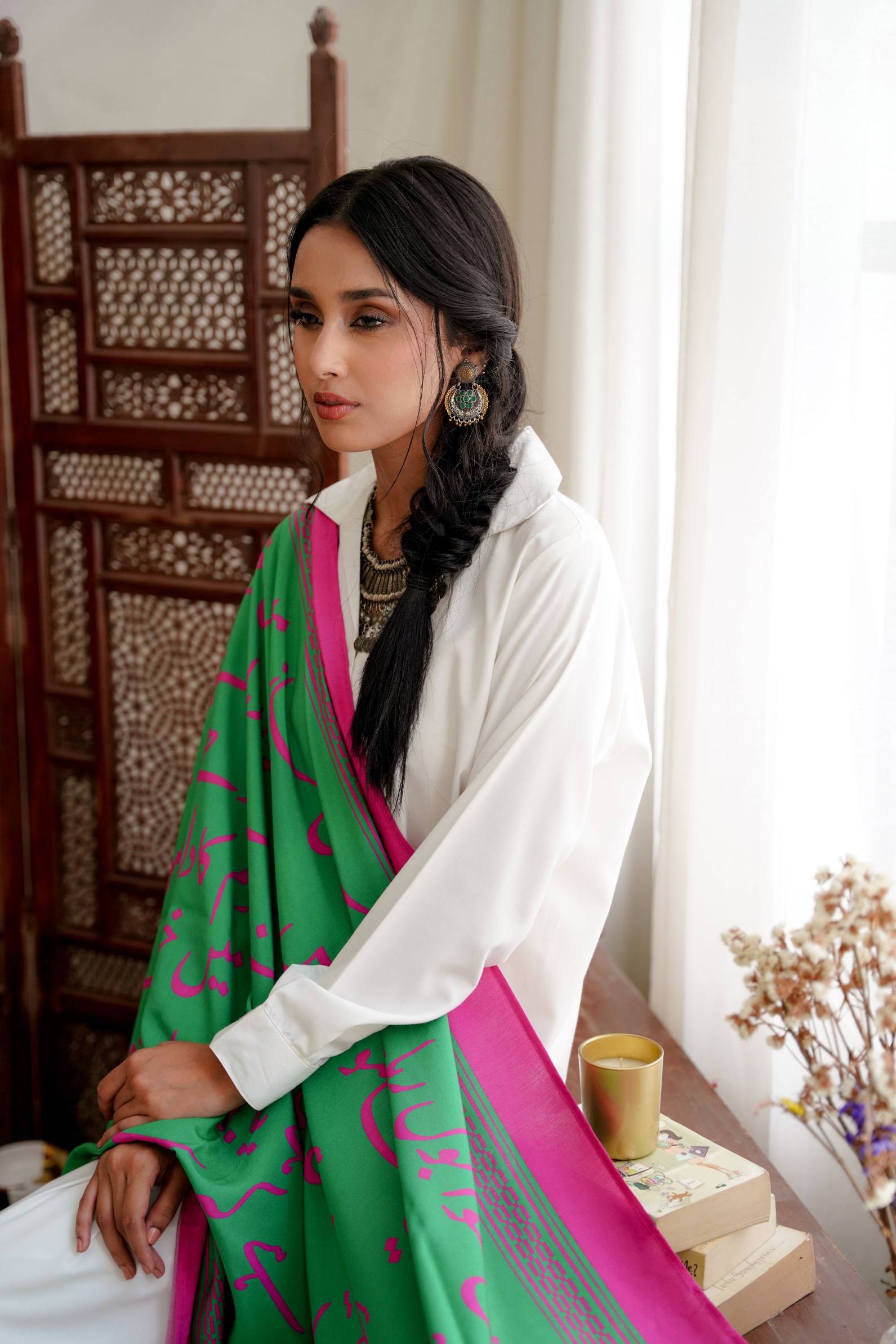 Bol (বল) Odhni - Green & Magenta