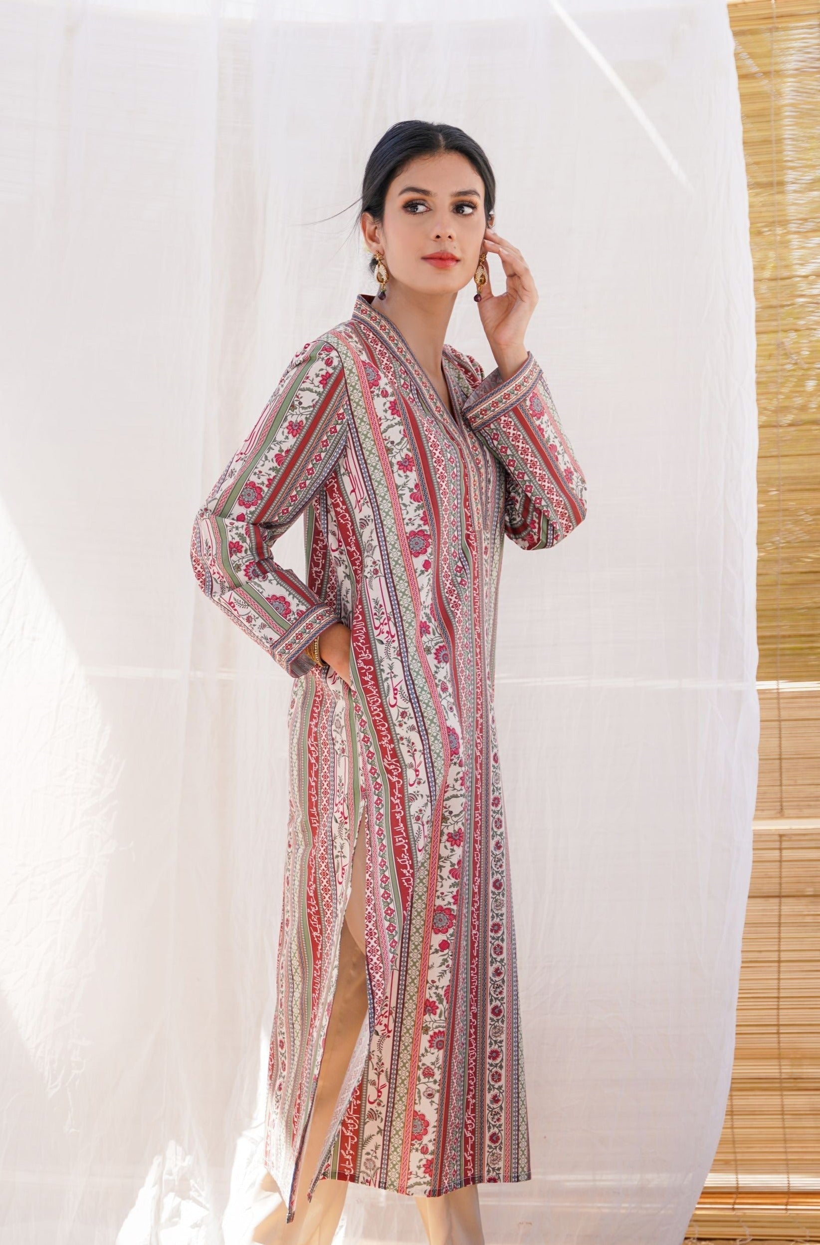 Gulistan (ফুলের বাগান) Stripes Kurta - Brick Red