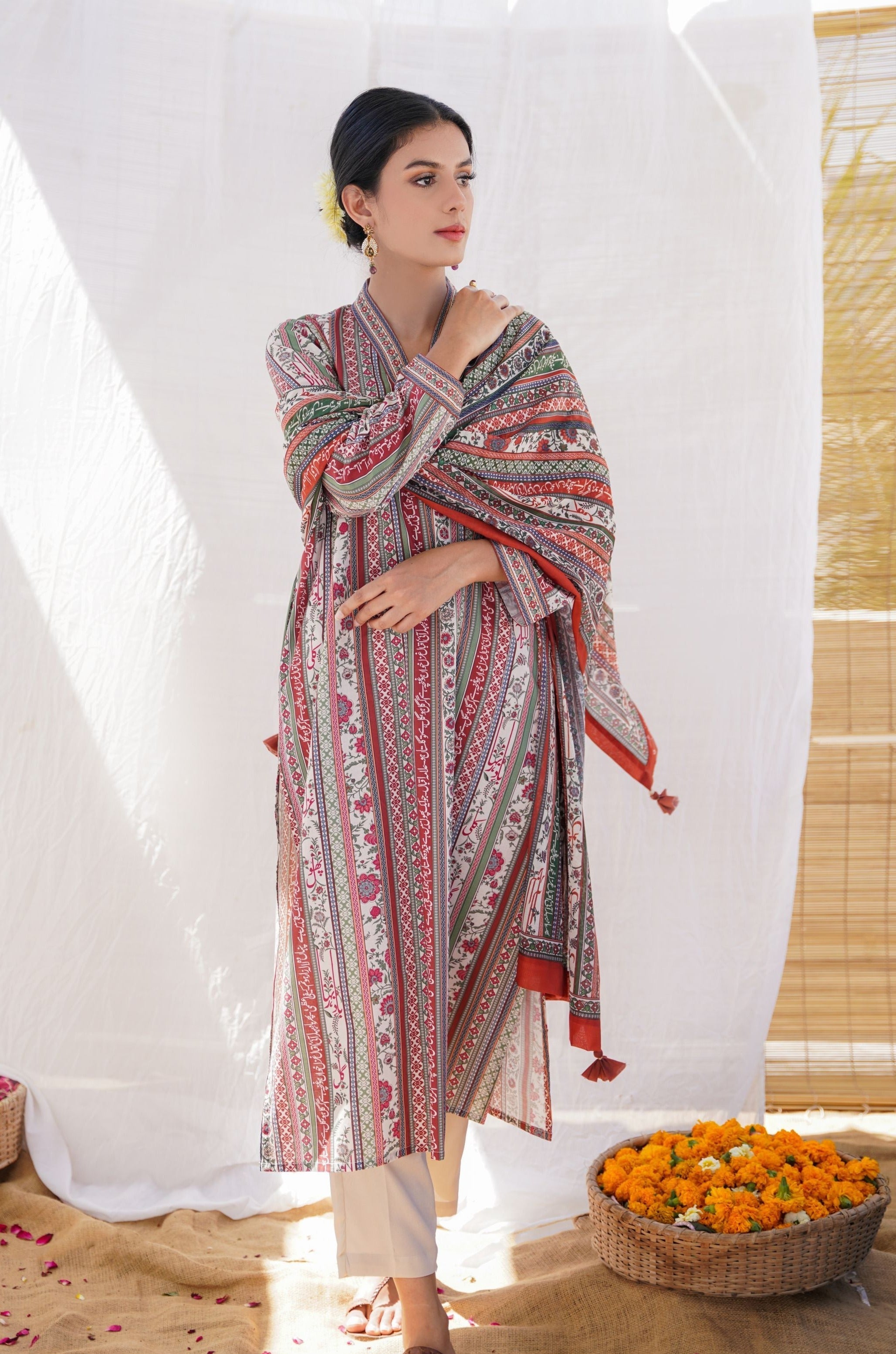 Gulistan (ফুলের বাগান) Stripes Kurta - Brick Red