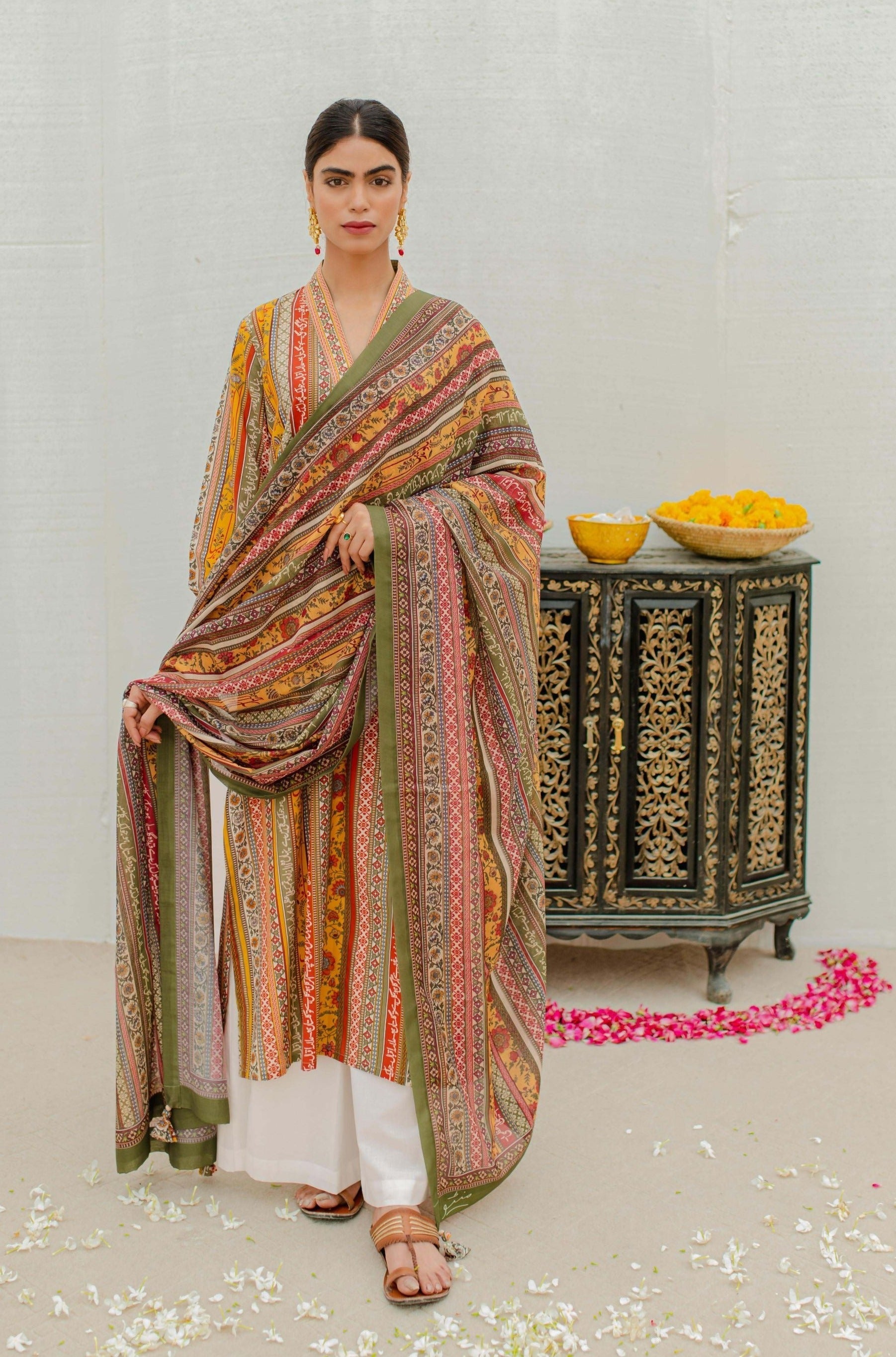 Gulistan (ফুলের বাগান) Stripes Dupatta - Mustard