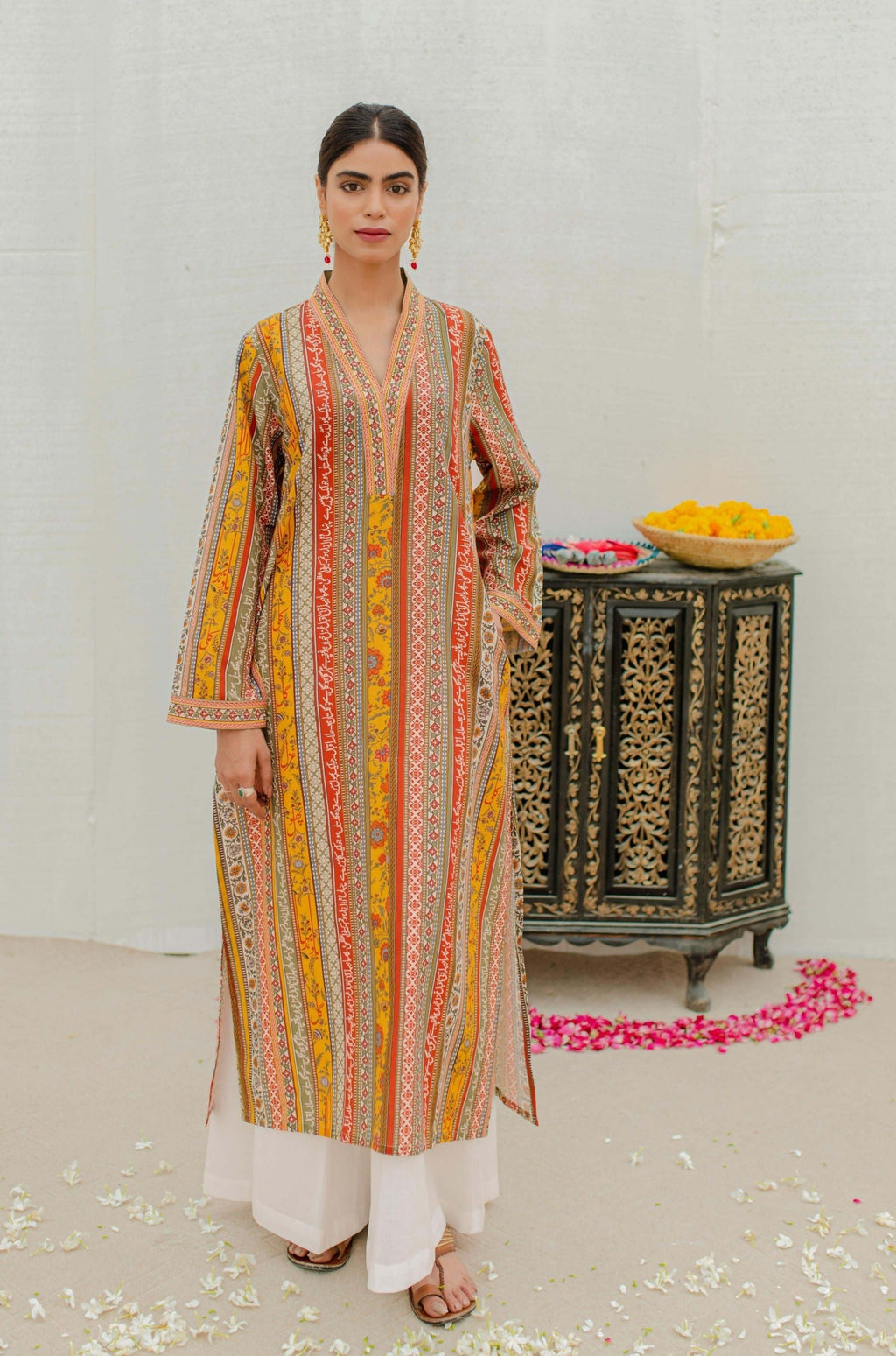 Gulistan (ফুলের বাগান) Stripes Kurta - Mustard