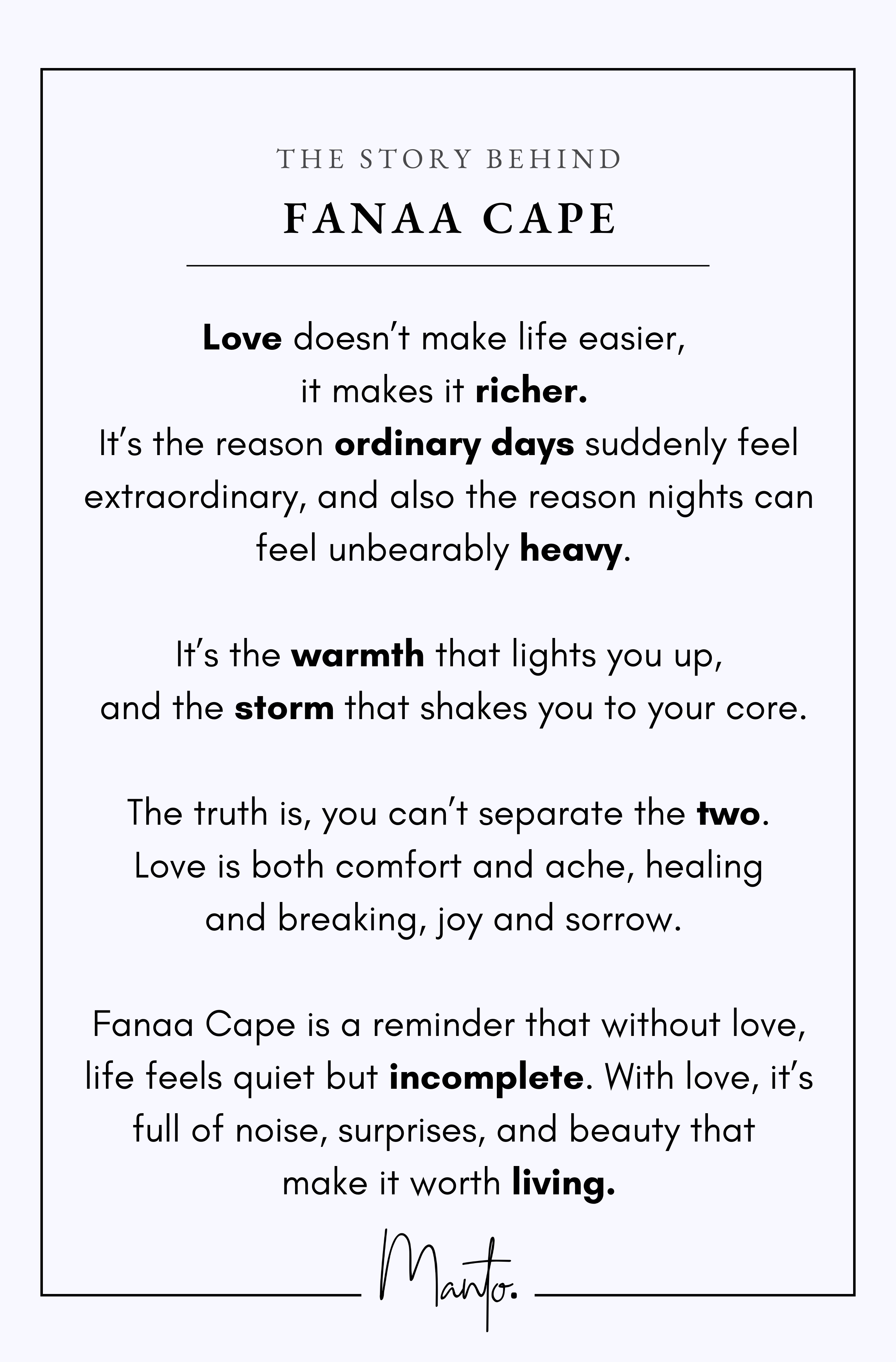 Design Philosophy of Fanaa Cape