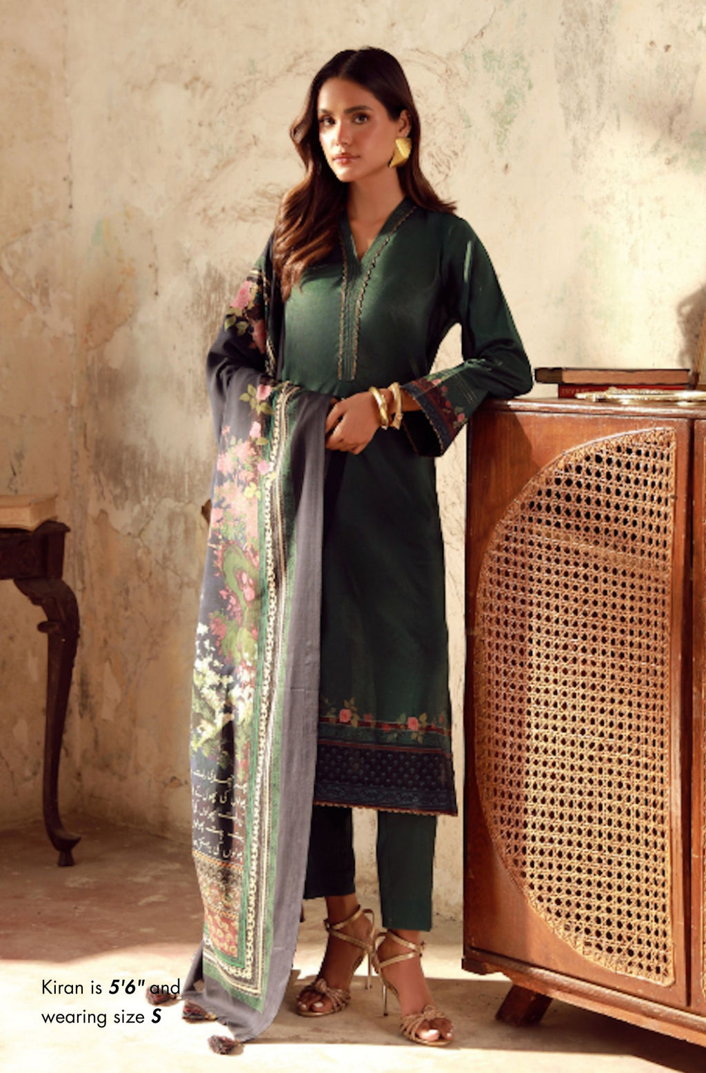 Manto Women's Ready to Wear 3 Piece Green & Black Co-Ord Set with Urdu Calligraphy