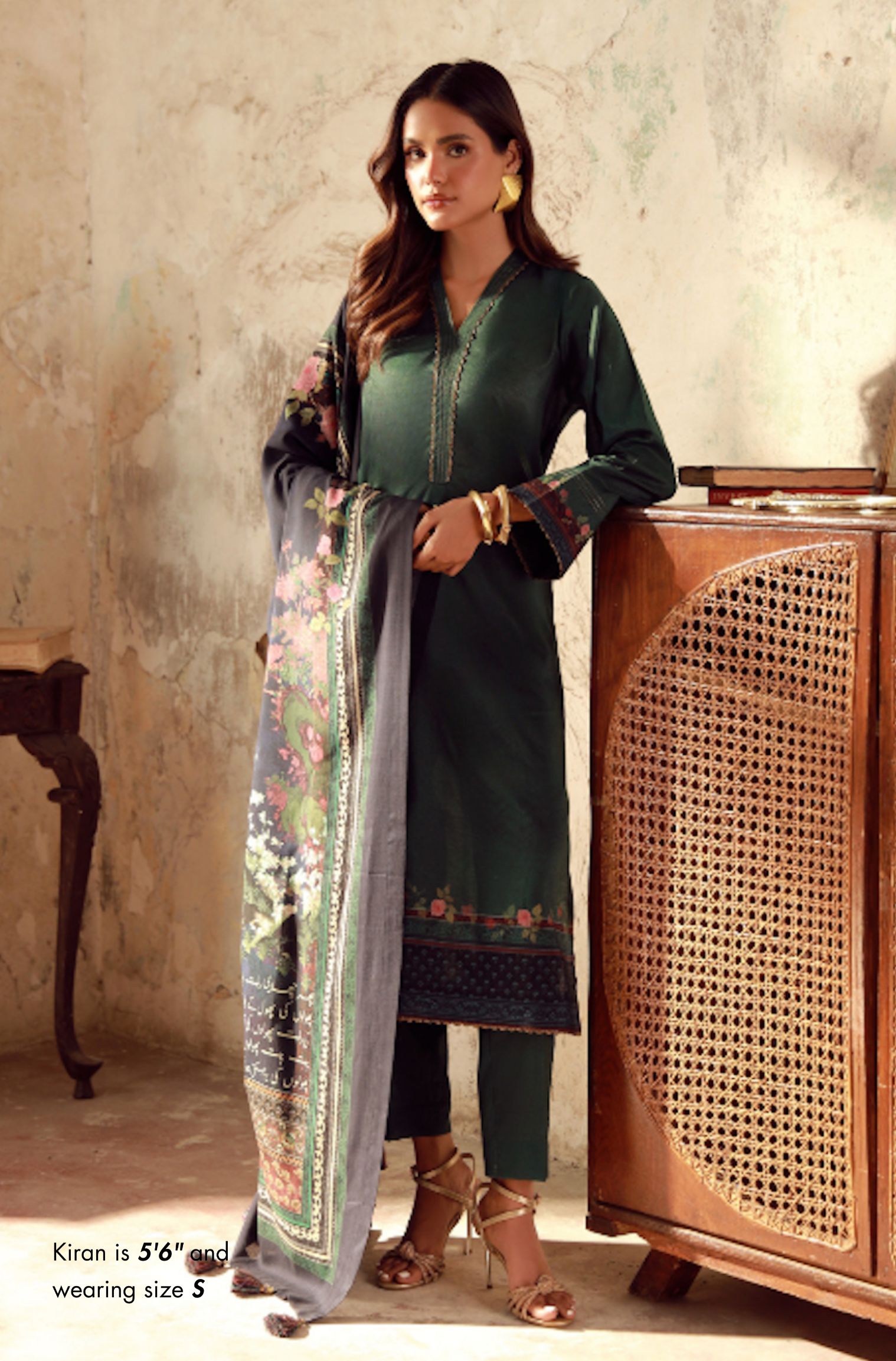 Manto Women's Ready to Wear 3 Piece Green & Black Co-Ord Set with Urdu Calligraphy