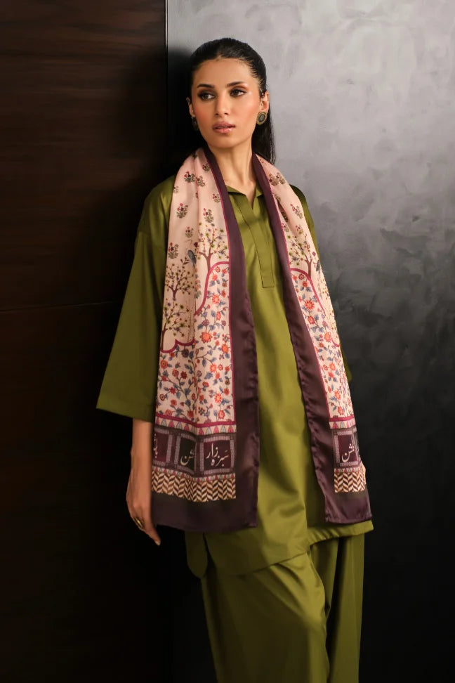 Manto Women's Crinkled Silk Ulfat Scarf Featuring Urdu Words