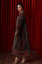 Manto Women's Stitched 1 piece Velvet Long Shirt featuring calligraphy of beautiful Urdu Words