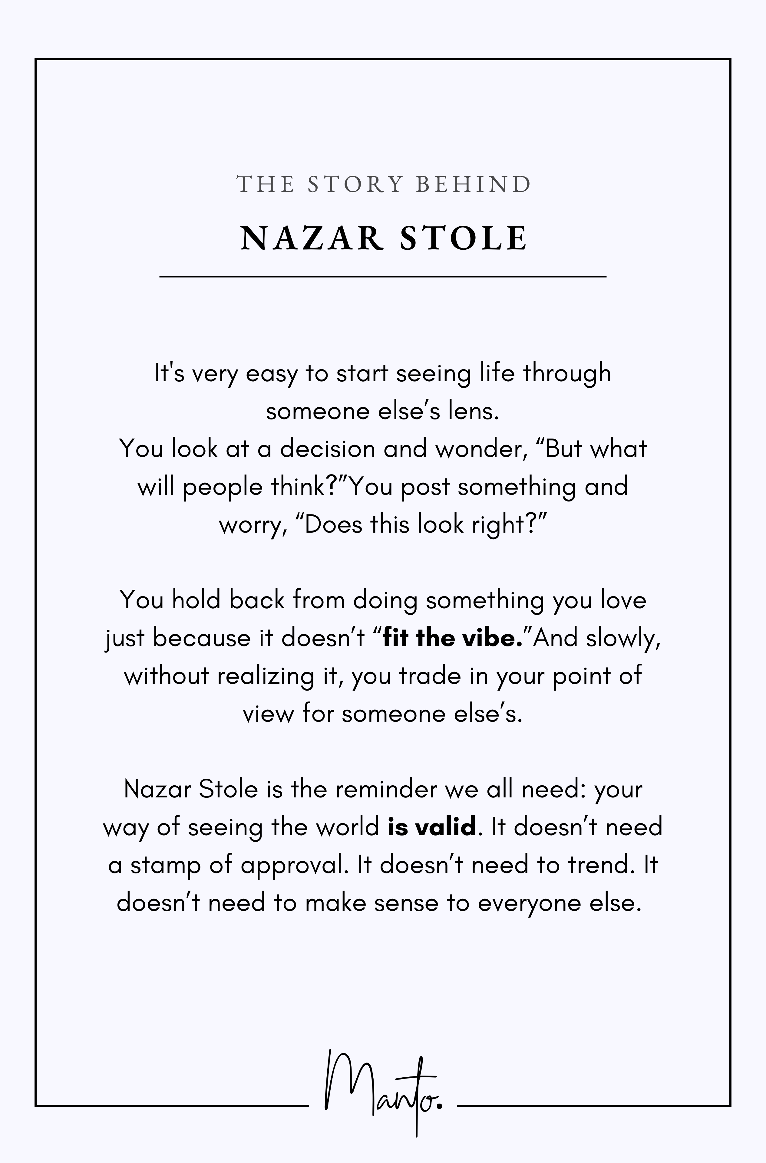 Design Philosophy of Nazar Stole