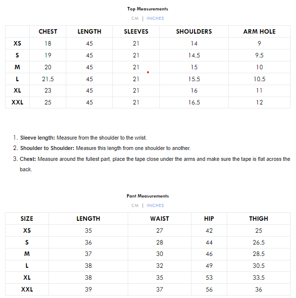 Size Chart of Neelum Set