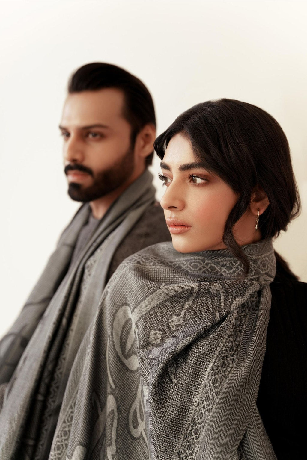 Shopmanto, wear manto, manto clothing brand, manto pakistan, ladies clothing brand, urdu calligraphy clothing, Manto urdu calligraphy unisex parvaaz weaved winter muffler stole grey, winter collection, acrylic, wool