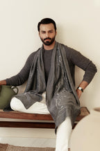 Shopmanto, wear manto, manto clothing brand, manto pakistan, ladies clothing brand, urdu calligraphy clothing, Manto urdu calligraphy unisex parvaaz weaved winter muffler stole grey, winter collection, acrylic, wool