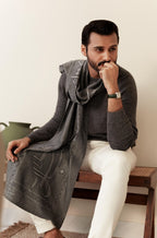 Shopmanto, wear manto, manto clothing brand, manto pakistan, ladies clothing brand, urdu calligraphy clothing, Manto urdu calligraphy unisex parvaaz weaved winter muffler stole grey, winter collection, acrylic, wool